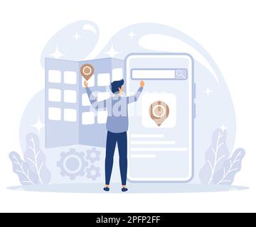 Suchmaschinenmarketing-Konzept, lokale SEO, Reputationsmanagement, flacher Vektor, moderne Illustration Stock Vektor