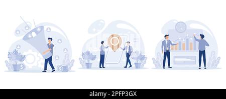 Digitales Strategiekonzept für Vertrieb und SEO, Generierung neuer Leads, lokale Suchoptimierung, mobile Medien, Verkaufstrichter, crm, Kommunikationskanal, Set Stock Vektor