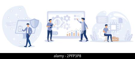 Digitales Transformationskonzept, allgemeine Datenschutzbestimmungen, Automatisierung von Geschäftsprozessen, Entwicklung von Systemsoftware, Flachvektor Modern i festlegen Stock Vektor