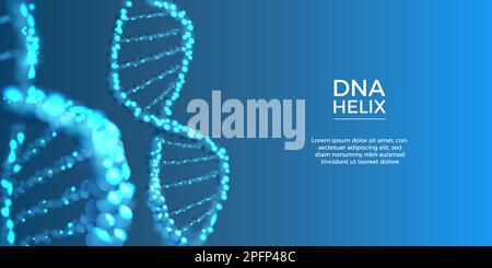 Gesundheitshintergrund, medizinische dna-Spiralwelle. Blauer Hintergrund für Ärzte Labor, Gesundheit digitale Medizin Forscher. Chromosomenmolekül-Webbanner. 3D isoliertes digitales Element. Vektorbild Stock Vektor