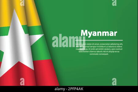 Wellenflagge von Myanmar mit Hintergrund aus Kopierraum. Banner- oder Bandvektorvorlage für Unabhängigkeitstag Stock Vektor