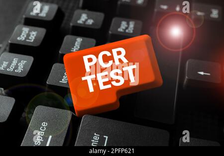 Konzeptionelle Beschriftung PCR-Test. Wort für den qualitativen Nachweis des Virusgenoms innerhalb der kurzen Folge der DNA Stockfoto