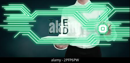 Text, der Inspiration am Ende zeigt. Wort geschrieben auf Final Part of Play Relationship Event Film ACT Finish Conclusion Stockfoto