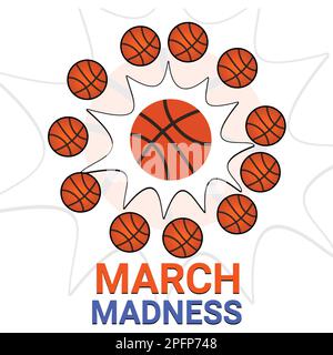 Logo des Basketballturniers, Designs mit Basketballball. March Madness Basketballsport-Design. Vektordarstellung Stock Vektor