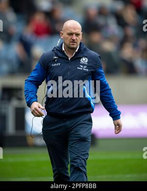 18. März 2023: Guinness Six Nations 2023. Schottland Cheftrainer Gregor Townsend vor The Scotland gegen Italien, BT Murrayfield, Edinburgh. Kredit: Ian Rutherford Alamy Live News Stockfoto