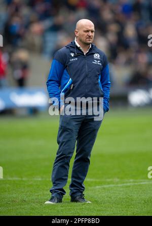 18. März 2023: Guinness Six Nations 2023. Schottland Cheftrainer Gregor Townsend vor The Scotland gegen Italien, BT Murrayfield, Edinburgh. Kredit: Ian Rutherford Alamy Live News Stockfoto