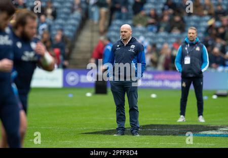 18. März 2023: Guinness Six Nations 2023. Schottland Cheftrainer Gregor Townsend vor The Scotland gegen Italien, BT Murrayfield, Edinburgh. Kredit: Ian Rutherford Alamy Live News Stockfoto