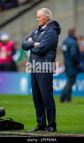 18. März 2023: Guinness Six Nations 2023. Italienischer Cheftrainer, Kieran Crowley vor dem Schottland gegen Italien, BT Murrayfield, Edinburgh. Kredit: Ian Rutherford Alamy Live News Stockfoto