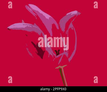 Nahaufnahme eines illustrierenden Abstracts einer Tulpe vor rotem Hintergrund. Stockfoto