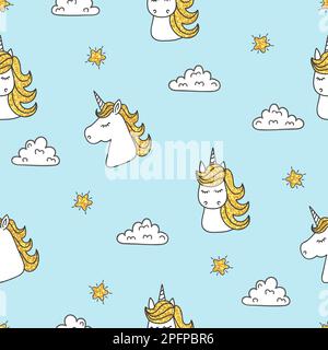 Nahtloses Cartoon-Einhorn-Muster. Vektor-Fantasie-Hintergrund. Stock Vektor