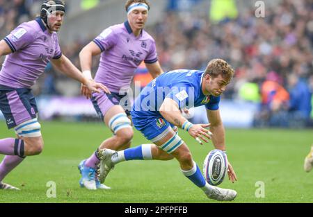 Edinburgh, Großbritannien. 18. März 2023. Lorenzo Cannone von Italien beim Guinness 6 Nations Match im Murrayfield Stadium in Edinburgh. Der Bildausdruck sollte lauten: Neil Hanna/Sportimage Credit: Sportimage/Alamy Live News Stockfoto