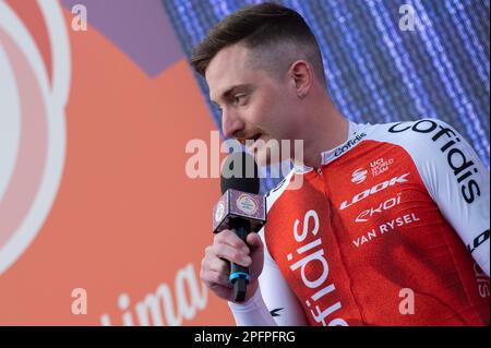 Abbiategrasso, Abbiategrasso, Italien, 18. März 2023, Simone Consonni, Team Cofidis während Milano-Sanremo - Straßenradrennen Stockfoto