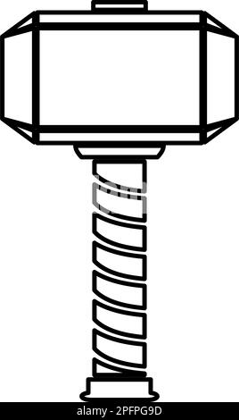 Thors Hammer Thor Mjolnir wikinger skandinavische Mythologie Superheld norse Waffe Kontur Liniensymbol Schwarz Farbe Vektor Abbildung dünn Stock Vektor