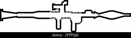 Granatwerfer Militärwaffe Armee Kontur Kontursymbol schwarze Farbe Vektor Illustration dünner flacher Stil einfach Stock Vektor
