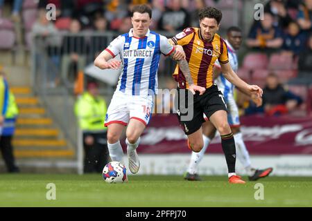 Callum Cooke von Hartlepool United während des Spiels der Sky Bet League 2 zwischen Bradford City und Hartlepool United im University of Bradford Stadium in Bradford am Samstag, den 18. März 2023. (Foto: Scott Llewellyn | MI News) Guthaben: MI News & Sport /Alamy Live News Stockfoto