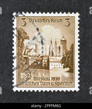 Stornierte Briefmarke, gedruckt von Deutschland, Realm, die die Cathedral Island in Breslau zeigt Stockfoto