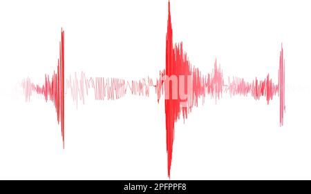 Rotes Seismogramm der seismischen Aktivität oder roter Datensatz des Lügendetektors. Erdbeben- oder Tonsignaldiagramm-Hintergrund. Bodenbewegung, Vulkanausbruch. Lügendetektor Stock Vektor