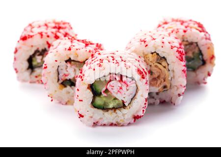 Sushi-Brötchen, isoliert auf weißem Hintergrund Stockfoto