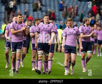 18. März 2023: Guinness Six Nations 2023. Schottland-Spieler während einer Ehrenrunde nach dem Schottland gegen Italien, BT Murrayfield, Edinburgh. Kredit: Ian Rutherford Alamy Live News Stockfoto