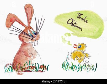 Aquarell-Farbe. Thema Frohe Ostern. Stockfoto