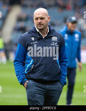 Edinburgh, Großbritannien. 18. März 2023. EDINBURGH, SCHOTTLAND - MÄRZ 18: Scotland Coach, Gregor Townsend, vor dem Start des Six Nations Rugby-Spiels zwischen Schottland und Italien im Murrayfield Stadium am 12. März 2023 in Edinburgh, Vereinigtes Königreich. ( Kredit: Ian Jacobs/Alamy Live News Stockfoto