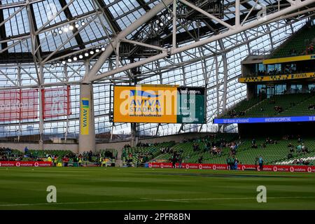 18. März 2023; Aviva Stadium, Dublin, Irland: Six Nations International Rugby, Irland gegen England; die Anzeigetafel im Aviva Stadium vor dem Anstoß Stockfoto