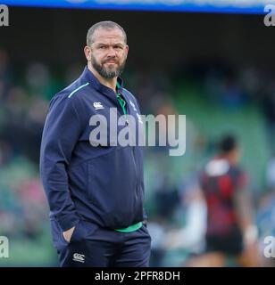 18. März 2023; Aviva Stadium, Dublin, Irland: Six Nations International Rugby, Irland gegen England; Andy Farrell Ireland Head Coach Stockfoto