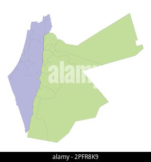 Hochwertige politische Landkarte Israels und Jordaniens mit Grenzen der Regionen oder Provinzen. Vektordarstellung Stock Vektor