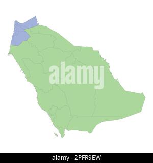 Hochwertige politische Karte Saudi-Arabiens und Jordaniens mit Grenzen der Regionen oder Provinzen. Vektordarstellung Stock Vektor