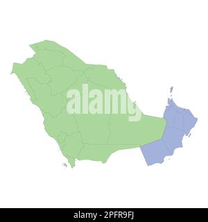 Hochwertige politische Karte Saudi-Arabiens und Omans mit Grenzen der Regionen oder Provinzen. Vektordarstellung Stock Vektor