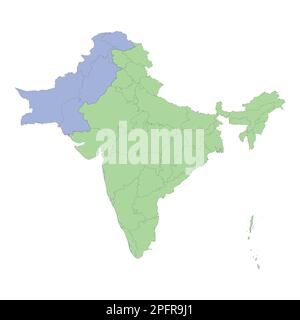 Hochwertige politische Landkarte Indiens und Pakistans mit Grenzen der Regionen oder Provinzen. Vektordarstellung Stock Vektor