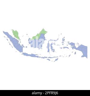 Hochwertige politische Landkarte Indonesiens und Malaysias mit Grenzen der Regionen oder Provinzen. Vektordarstellung Stock Vektor