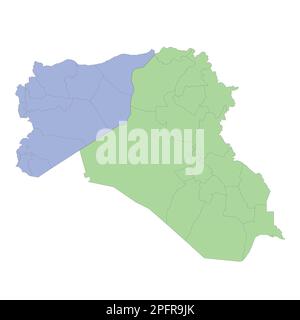 Hochwertige politische Landkarte von Irak und Syrien mit Grenzen der Regionen oder Provinzen. Vektordarstellung Stock Vektor