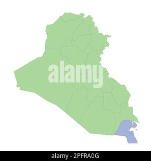 Hochwertige politische Karte von Irak und Kuwait mit Grenzen der Regionen oder Provinzen. Vektordarstellung Stock Vektor