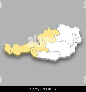 Westliche Region innerhalb der isometrischen 3D-Karte von Österreich Stock Vektor