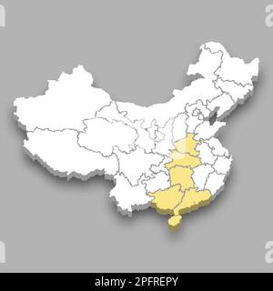 Lage der Region South Central innerhalb der isometrischen 3D-Karte von China Stock Vektor