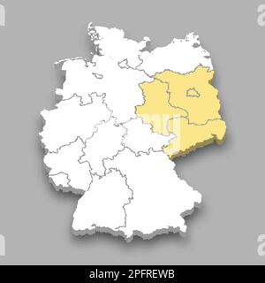 Position der östlichen Region innerhalb der isometrischen 3D-Karte Deutschlands Stock Vektor