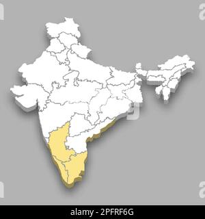 Lage der südlichen Zone innerhalb der isometrischen 3D-Karte von Indien Stock Vektor