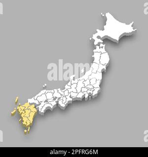 Standort der Region Kyushu innerhalb der isometrischen 3D-Karte Japans Stock Vektor