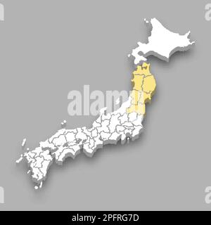 Standort der Region Tohoku innerhalb der isometrischen 3D-Karte Japans Stock Vektor