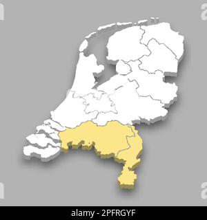 Südliche Region innerhalb der isometrischen 3D-Karte der Niederlande Stock Vektor