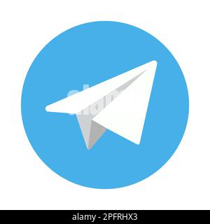 Telegrammsymbol Symbol für soziale Medien Whitepaper Flugzeug auf blauem Hintergrund. Vektordarstellung. Stock Vektor