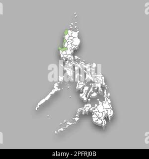 Standort der Region Ilocos auf der isometrischen Karte der Philippinen 3D Stock Vektor