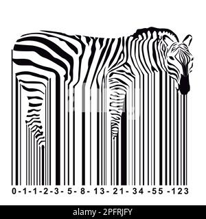 Design für T-Shirt eines Zebras gemischt mit einem Strichcode. Finbonacci-Code-Nummerierung Stock Vektor