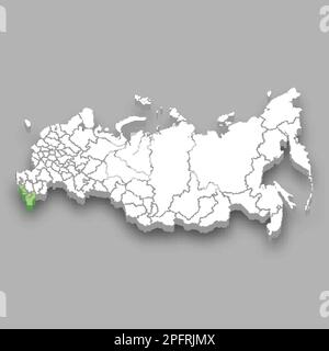 Standort der Region Nordkaukasus innerhalb der isometrischen 3D-Karte Russlands Stock Vektor