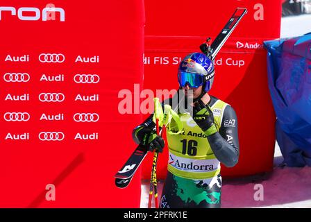 Soldeu, Andorra, Andorra. 16. März 2023. Dominik Paris, der alpine Skifahrer Italiens, nach dem letzten FIS World Cup Super G-Rennen der Saison 22/23. (Kreditbild: © Brisa Palomar/Pacific Press via ZUMA Press Wire) NUR REDAKTIONELLE VERWENDUNG! Nicht für den kommerziellen GEBRAUCH! Stockfoto