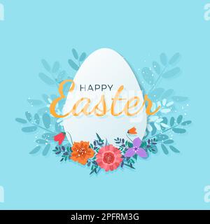 Frohes Osterbanner mit Ei und Blumen. Stock Vektor