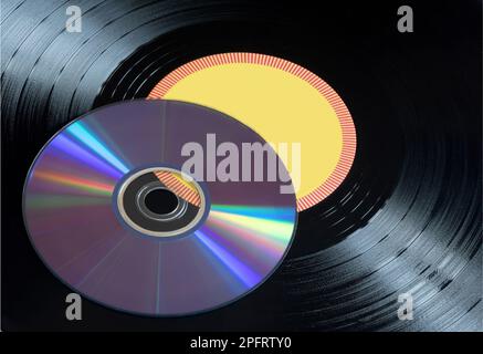 Schallplatten und CDs in Nahaufnahme Stockfoto