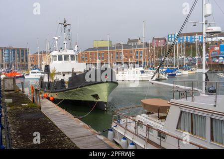 Yachten und Boote liegen im Hafen von Milford Haven Pembrokeshire Wales UK vor Stockfoto