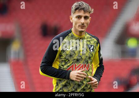 Während des Sky Bet Championship-Spiels Stoke City gegen Norwich City im bet365 Stadium, Stoke-on-Trent, Großbritannien, 18. März 2023 (Foto: Phil Bryan/News Images) Stockfoto